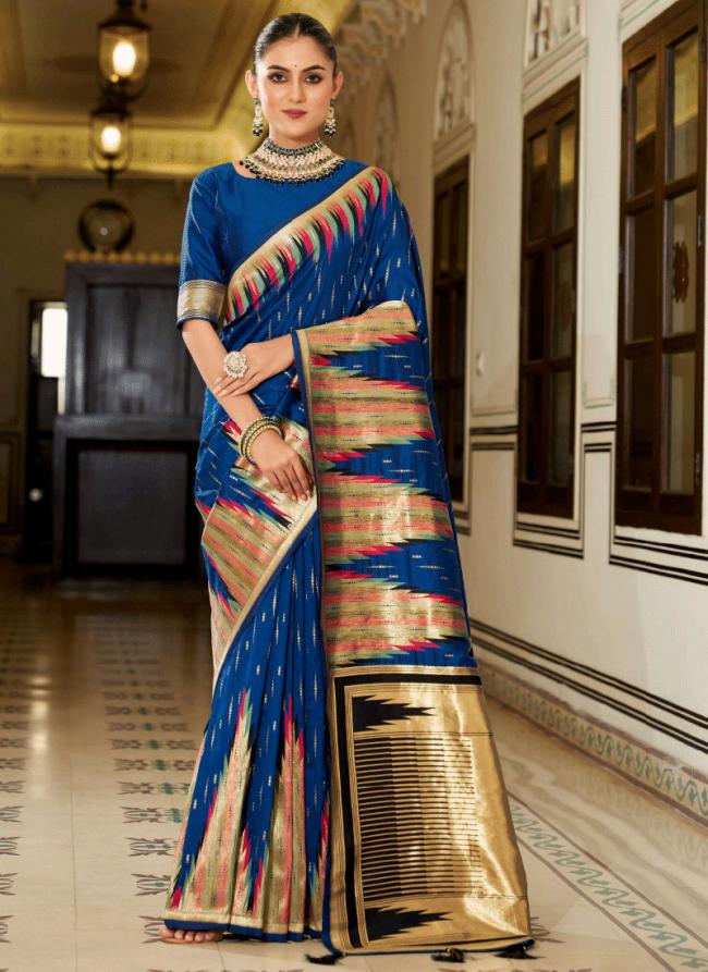 Silk Navy Blue Party Wear Weaving Saree